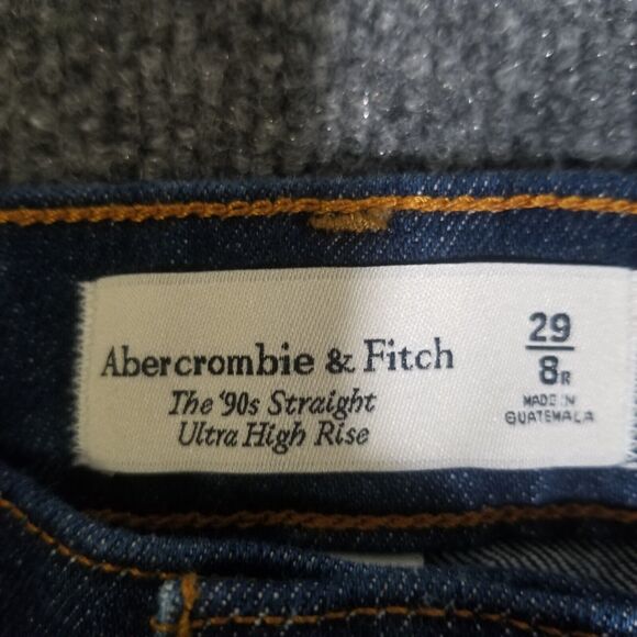 ABERCROMBIE FITCH jeans curve love 90s straight ultra high rise dark wash 29 8R - Picture 2 of 10